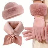 Conjunto 3 Peças Inverno Manga Rosa - Gorro, Cachecol e Luvas